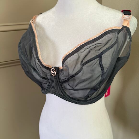 Curvy Kate Lifestyle Plunge Bra Slate Blush 40I NWT Sheer Non-Padded Underwire - Picture 3 of 6